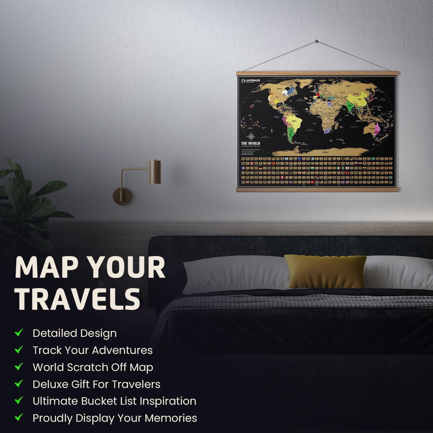 Deluxe Scratch-Off World Map – Travel Tracker Poster with Flags, 17×24 Inches