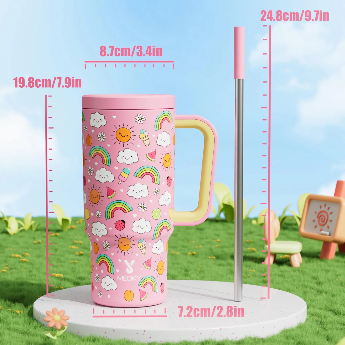 [Meoky] 24Oz Leak-Proof Straw Cup with Lid, Portable Non-Slip Stainless Steel Thermos Cup with Straw, Insulated Travel Drinkware, Insulated Water Cup, Wide Mouth Tumbler, for Easy Cleaning & Car Loading