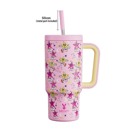 [Meoky] 24Oz Leak-Proof Straw Cup with Lid, Portable Non-Slip Stainless Steel Thermos Cup with Straw, Insulated Travel Drinkware, Insulated Water Cup, Wide Mouth Tumbler, for Easy Cleaning & Car Loading