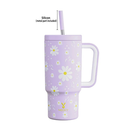 [Meoky] 24Oz Leak-Proof Straw Cup with Lid, Portable Non-Slip Stainless Steel Thermos Cup with Straw, Insulated Travel Drinkware, Insulated Water Cup, Wide Mouth Tumbler, for Easy Cleaning & Car Loading