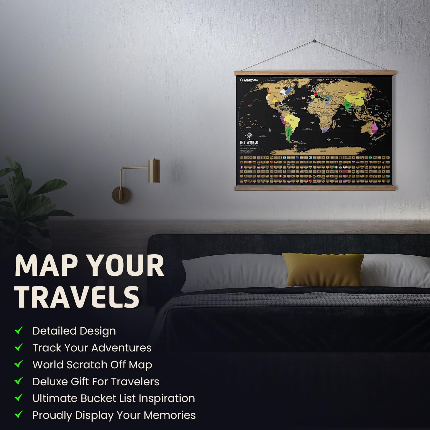 Deluxe Scratch-Off World Map – Travel Tracker Poster with Flags, 17×24 Inches
