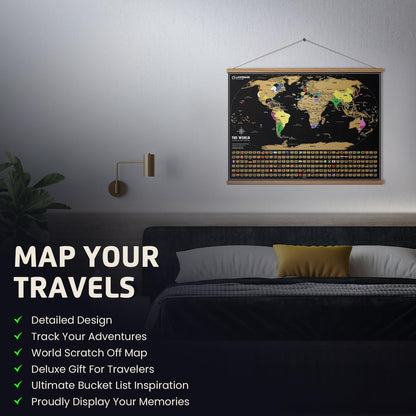 Deluxe Scratch-Off World Map – Travel Tracker Poster with Flags, 17×24 Inches