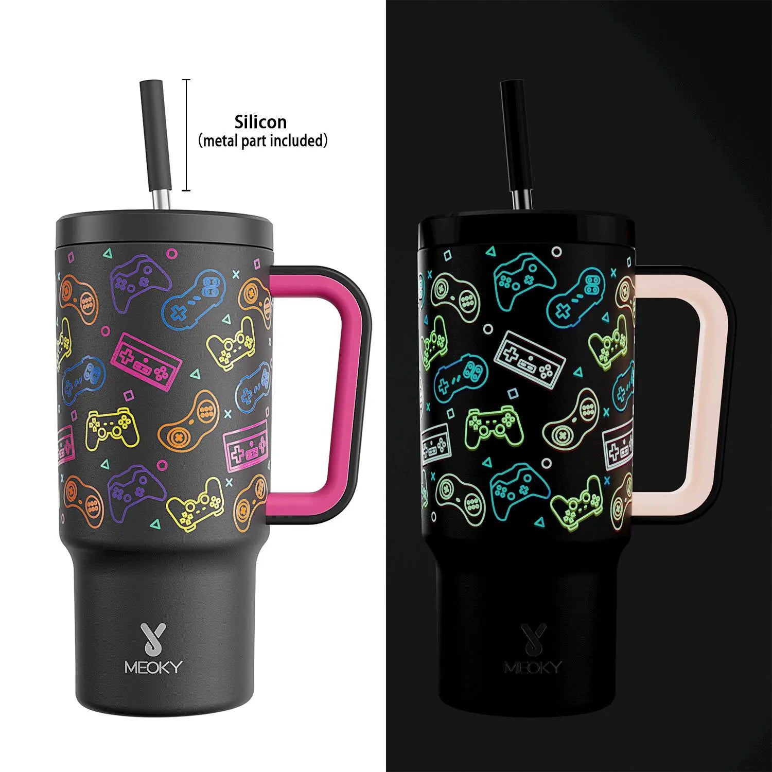 [Meoky] 24Oz Leak-Proof Straw Cup with Lid, Portable Non-Slip Stainless Steel Thermos Cup with Straw, Insulated Travel Drinkware, Insulated Water Cup, Wide Mouth Tumbler, for Easy Cleaning & Car Loading