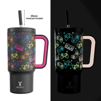 [Meoky] 24Oz Leak-Proof Straw Cup with Lid, Portable Non-Slip Stainless Steel Thermos Cup with Straw, Insulated Travel Drinkware, Insulated Water Cup, Wide Mouth Tumbler, for Easy Cleaning & Car Loading