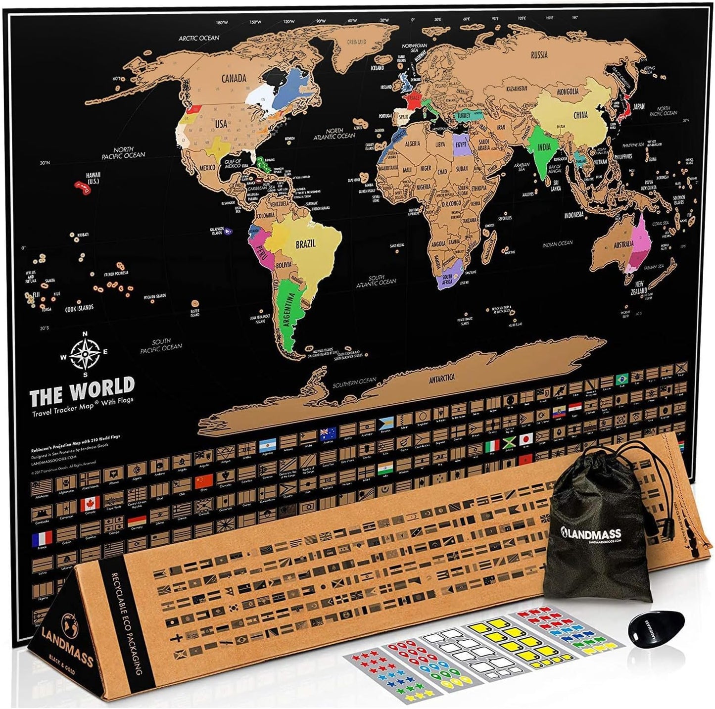 Deluxe Scratch-Off World Map – Travel Tracker Poster with Flags, 17×24 Inches
