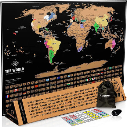 Deluxe Scratch-Off World Map – Travel Tracker Poster with Flags, 17×24 Inches