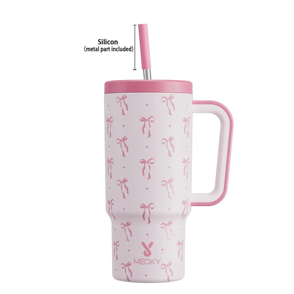 [Meoky] 24Oz Leak-Proof Straw Cup with Lid, Portable Non-Slip Stainless Steel Thermos Cup with Straw, Insulated Travel Drinkware, Insulated Water Cup, Wide Mouth Tumbler, for Easy Cleaning & Car Loading
