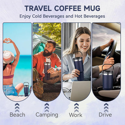 30Oz Tumbler with Handle and Flip Straw Lid Double Wall Insulated Travel Coffee Mug Stainless Steel Vacuum Insulated Coffee Tumbler Cup for Hot and Cold Beverages,Leak-Proof&Bpa-Free (30Oz,Navy Blue)