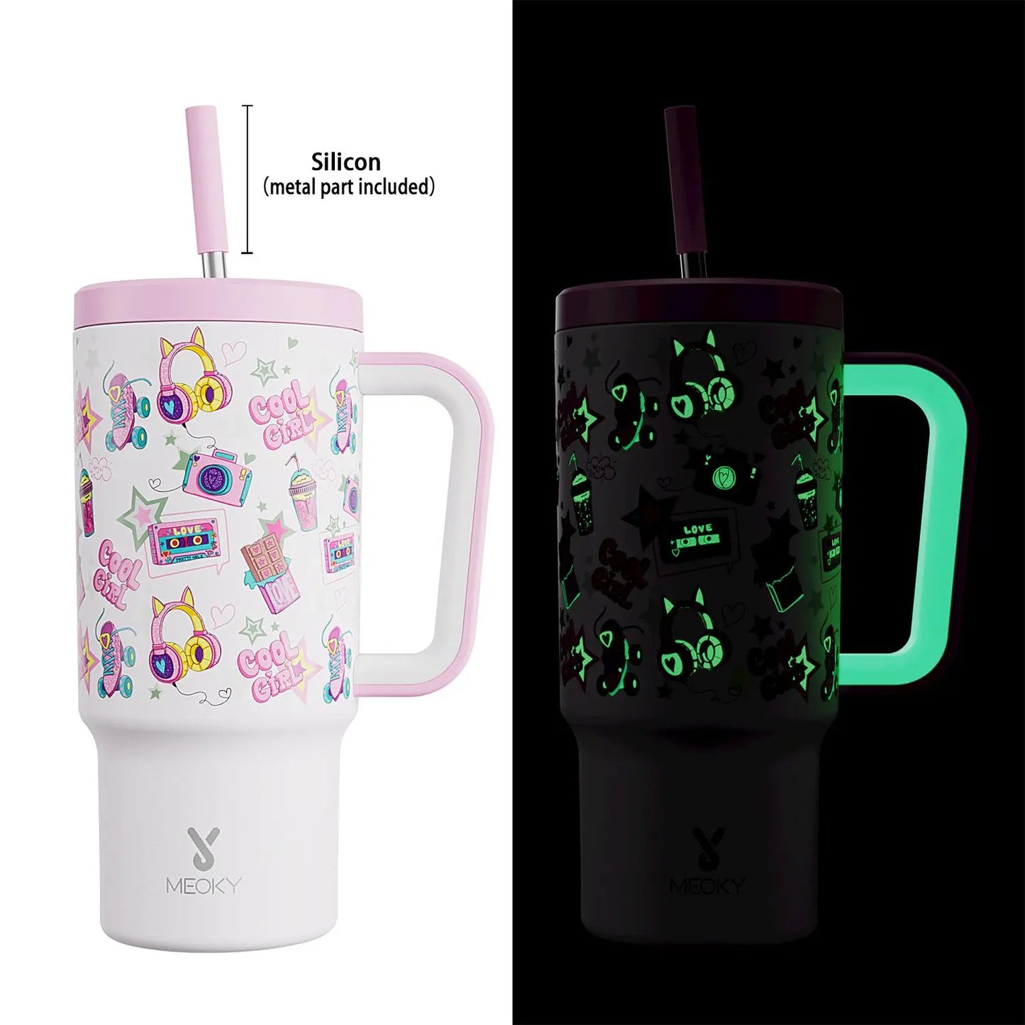 [Meoky] 24Oz Leak-Proof Straw Cup with Lid, Portable Non-Slip Stainless Steel Thermos Cup with Straw, Insulated Travel Drinkware, Insulated Water Cup, Wide Mouth Tumbler, for Easy Cleaning & Car Loading
