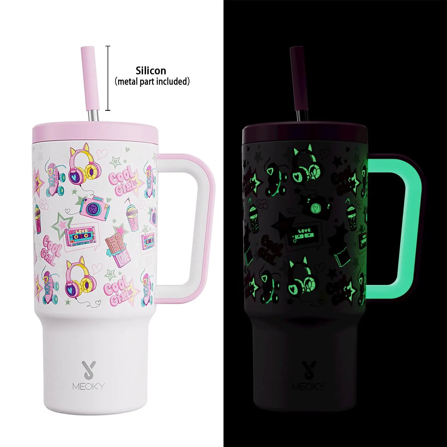 [Meoky] 24Oz Leak-Proof Straw Cup with Lid, Portable Non-Slip Stainless Steel Thermos Cup with Straw, Insulated Travel Drinkware, Insulated Water Cup, Wide Mouth Tumbler, for Easy Cleaning & Car Loading