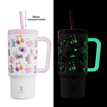 [Meoky] 24Oz Leak-Proof Straw Cup with Lid, Portable Non-Slip Stainless Steel Thermos Cup with Straw, Insulated Travel Drinkware, Insulated Water Cup, Wide Mouth Tumbler, for Easy Cleaning & Car Loading