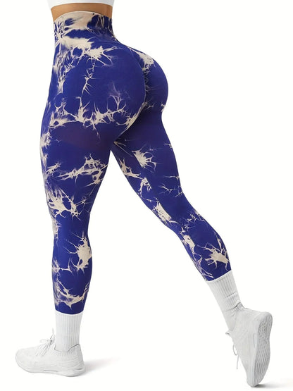 Women'S Plain / Tie Dye Print High Waist Sports Leggings, High Waisted Sportswear, Gym Leggings, Skinny Pants, Skinny Yoga Bottoms for Workout Running, Women Sport & Outdoor Clothing, Fitness Yoga Pants