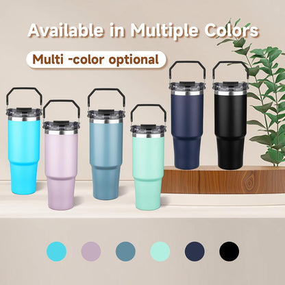 30Oz Tumbler with Handle and Flip Straw Lid Double Wall Insulated Travel Coffee Mug Stainless Steel Vacuum Insulated Coffee Tumbler Cup for Hot and Cold Beverages,Leak-Proof&Bpa-Free (30Oz,Navy Blue)